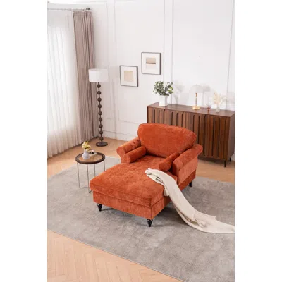 Streamdale Furniture Streamdale Oversized Chenille Chaise Lounge Sofa Bed - 5 Colors In Brown