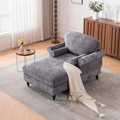 Streamdale Furniture Streamdale Oversized Chenille Chaise Lounge Sofa Bed - 5 Colors