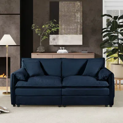 Streamdale Furniture Streamdale Oversized Chenille Loveseat Sofa - Comfy Deep Seat, Blue