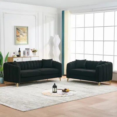 Streamdale Furniture Streamdale Oversized Chenille Sofa, Modern Tufted Couch, Gold Legs - Black
