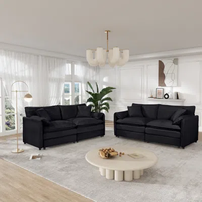 Streamdale Furniture Streamdale Oversized Chenille Sofa Set - Black