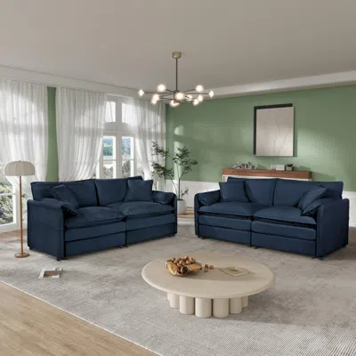 Streamdale Furniture Streamdale Oversized Chenille Sofa Set: Deep Seat, Comfy Cloud Style, Blue