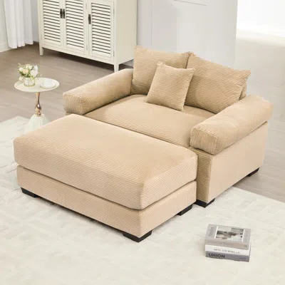 Streamdale Furniture Streamdale Oversized Cloud Modular Sectional Couch, Corduroy, Ottoman, Chaise - Camel In Neutral