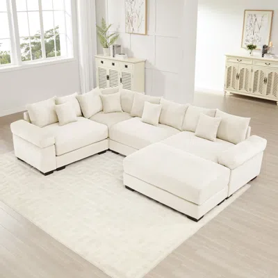 Streamdale Furniture Streamdale Oversized Cloud Modular Sectional Couch With Ottoman, Cream