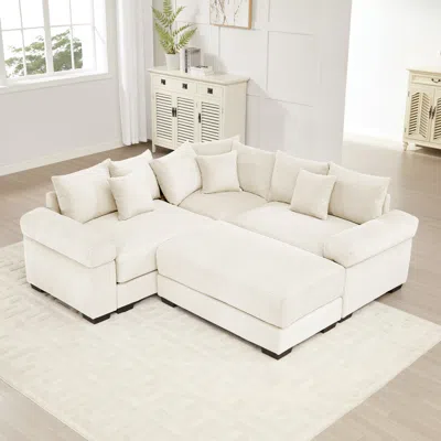 Streamdale Furniture Streamdale Oversized Cloud Modular Sectional Couch With Ottoman, Cream