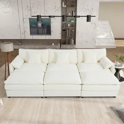 Streamdale Furniture Streamdale Oversized Cloud Sectional Sofa Sleeper W/ Ottomans & Pillows - Beige