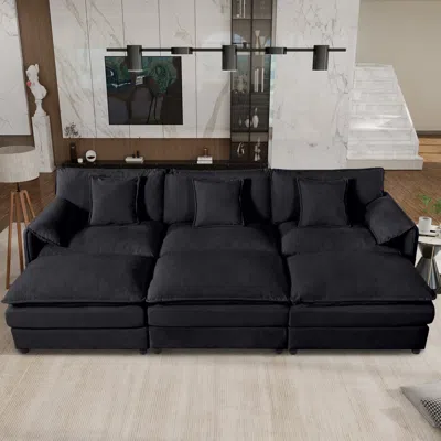 Streamdale Furniture Streamdale Oversized Cloud Sectional Sofa Sleeper W/ Ottomans & Pillows - Black