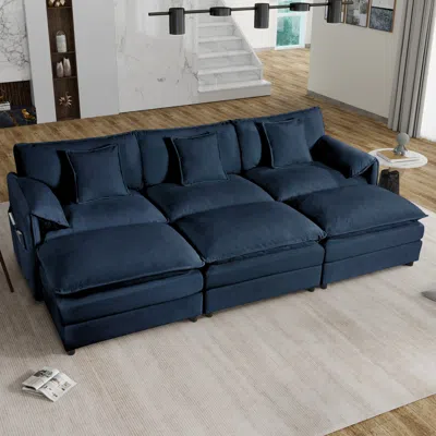 Streamdale Furniture Streamdale Oversized Cloud Sofa Sleeper With Ottomans - Blue