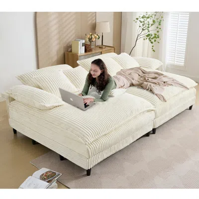 Streamdale Furniture Streamdale Oversized Corduroy Chaise Lounge Sofa Bed W/ Pillows - Beige