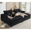 Streamdale Furniture Streamdale Oversized Corduroy Chaise Lounge Sofa Bed With Pillows - Black