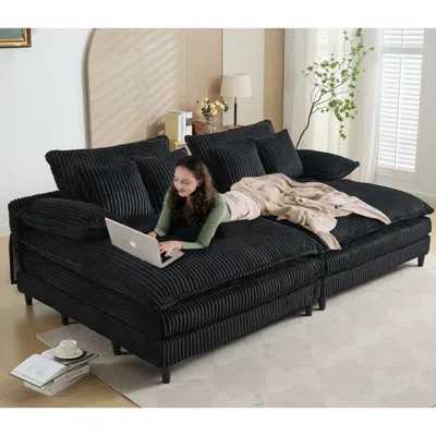 Streamdale Furniture Streamdale Oversized Corduroy Chaise Lounge Sofa Bed With Pillows - Black