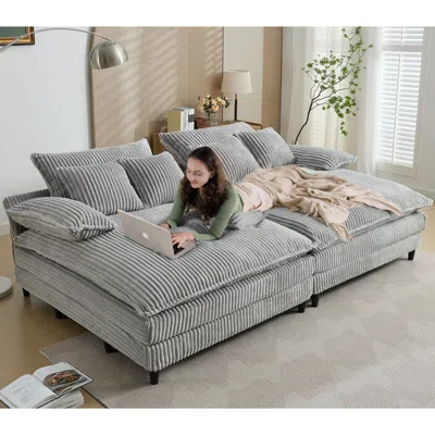 Streamdale Furniture Streamdale Oversized Corduroy Chaise Lounge Sofa Bed With Pillows - Gray
