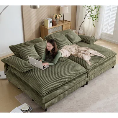 Streamdale Furniture Streamdale Oversized Corduroy Chaise Lounge Sofa Bed With Pillows
