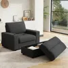 Streamdale Furniture Streamdale Oversized Corduroy Chaise Lounge With Storage Ottoman, Cup Holders & Usb