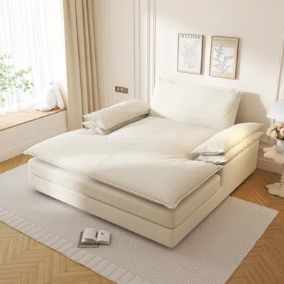 Streamdale Furniture Streamdale Oversized Double Chaise Lounge, Deep Seat, Chenille Sofa, Large Pillows, Beige In White
