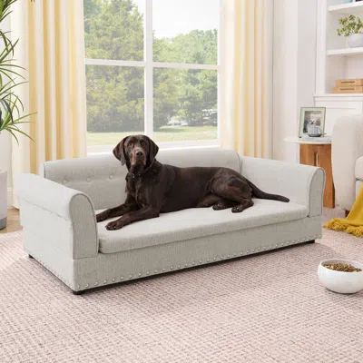 Streamdale Furniture Streamdale Oversized Elegant Linen Elevated Dog Sofa Bed With Backrest & Armrest - Beige