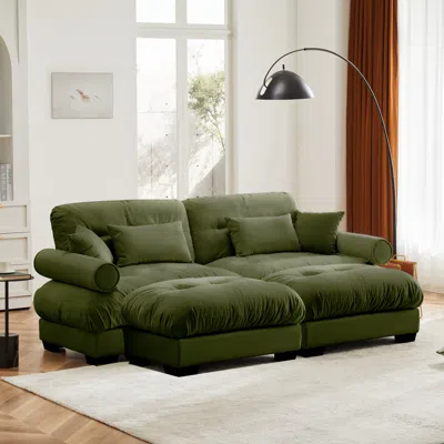 Streamdale Furniture Streamdale Oversized Modern Two-seater Sofa With Ottoman, Velvet 2-seater With Armrests & Pillows