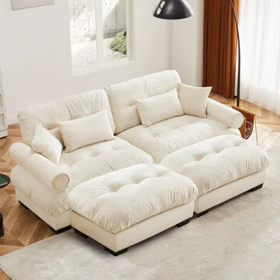 Streamdale Furniture Streamdale Oversized Modern Velvet Two-seater Sofa With Ottoman, Cream
