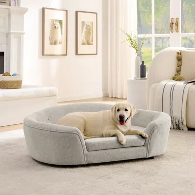 Streamdale Furniture Streamdale Oversized Oval Semi-enclosed Dog Sofa - Durable Linen, Button-tufted, Beige