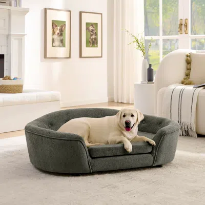 Streamdale Furniture Streamdale Oversized Oval Semi-enclosed Dog Sofa - Durable Linen, Dark Gray In Red