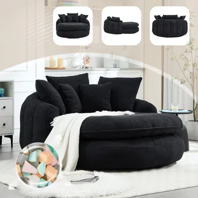 Streamdale Furniture Streamdale Oversized Oval Upholstered Bean Bag Sofa With 5 Pillows & Wrap Around Backrest