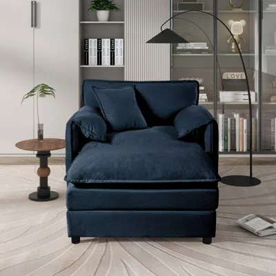 Streamdale Furniture Streamdale Oversized Recliner Chair With Ottoman - Blue Chenille