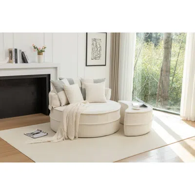 Streamdale Furniture Streamdale Oversized Round Velvet Barrel Chair With Ottoman & Pillows