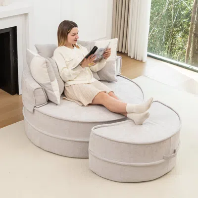 Streamdale Furniture Streamdale Oversized Round Velvet Barrel Chair With Ottoman & Pillows