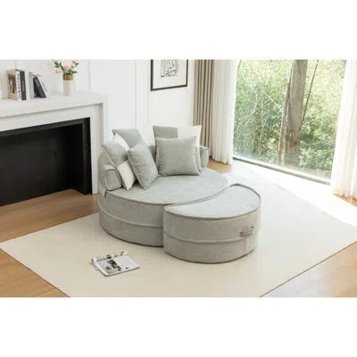 Streamdale Furniture Streamdale Oversized Round Velvet Barrel Chair With Ottoman & Pillows