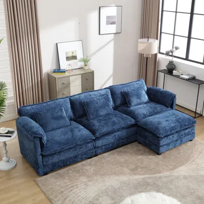 Streamdale Furniture Streamdale Oversized Sectional Cloud Couch, Modern Chenille L Shape, Ottoman & Memory Foam In Blue