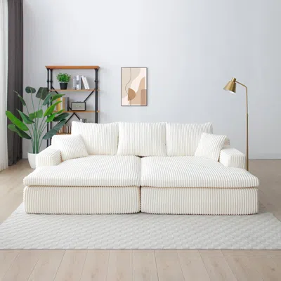 Streamdale Furniture Streamdale Oversized Sectional Sofa Bed With Double Chaise Lounge - Beige In White