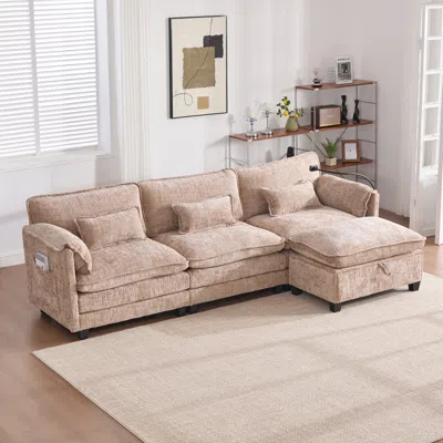 Streamdale Furniture Streamdale Oversized Sectional Sofa Cloud Couch W/ Ottoman, Usb & Phone Holder