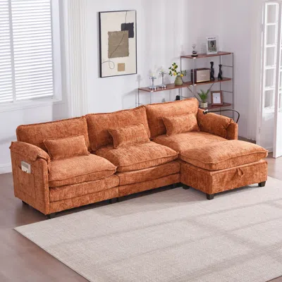 Streamdale Furniture Streamdale Oversized Sectional Sofa Cloud Couch W/ Ottoman, Usb & Phone Holder In Brown