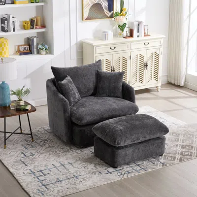 Streamdale Furniture Streamdale Oversized Swivel Accent Chair With Ottoman & Pillows