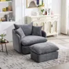 Streamdale Furniture Streamdale Oversized Swivel Accent Chair With Ottoman & Pillows In Gray