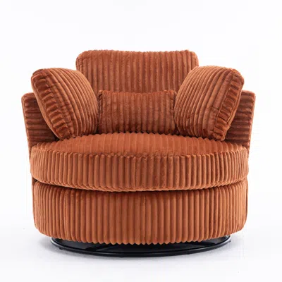 Streamdale Furniture Streamdale Oversized Swivel Corduroy Accent Chair With Pillows, Orange In Brown