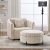 Streamdale Furniture Streamdale Oversized Swivel Velvet Barrel Chair With Ottoman & Pillows - Beige