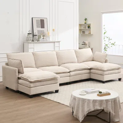Streamdale Furniture Streamdale Oversized Velvet Modular Sofa U-shape Couch With Ottomans & Pillows