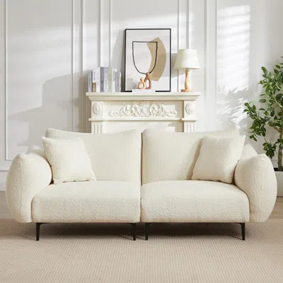 Streamdale Furniture Streamdale Oversized White Sherpa Loveseat Sofa With Metal Legs & Pillows