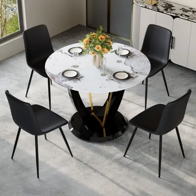 Streamdale Furniture Streamdale Pandora Dining Set 42" Tempered Glass Table & 4 Pu Cushion Chairs