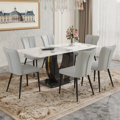 Streamdale Furniture Streamdale Pandora Dining Set 71" Rect. Table & 6 Pu Chairs