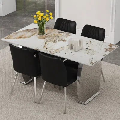 Streamdale Furniture Streamdale Pandora Dining Table Set 63" Table With 4 Shell Chairs