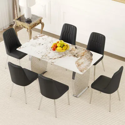Streamdale Furniture Streamdale Pandora Sintered Stone Dining Set 6 Chairs, Modern Table