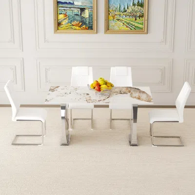 Streamdale Furniture Streamdale Pandora Sintered Stone Dining Set 63 X 31.4 Inch Table With 4 Chairs