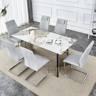 Streamdale Furniture Streamdale Pandora Sintered Stone Dining Set (table & 6 Chairs)