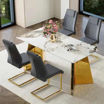 Streamdale Furniture Streamdale Pandora Sintered Stone Table And Pu Chairs