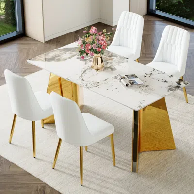 Streamdale Furniture Streamdale Pandora Stone Table & 4 Pu Chairs