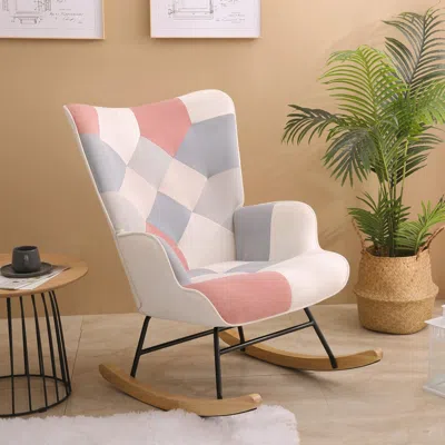 Streamdale Furniture Streamdale Patchwork Fabric Rocker Chair For Livingroom