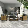Streamdale Furniture Streamdale Patio 4 Pieces Brown Pe Wicker Sofa Set With Grey Cushion