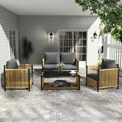 Streamdale Furniture Streamdale Patio 4 Pieces Brown Pe Wicker Sofa Set With Grey Cushion